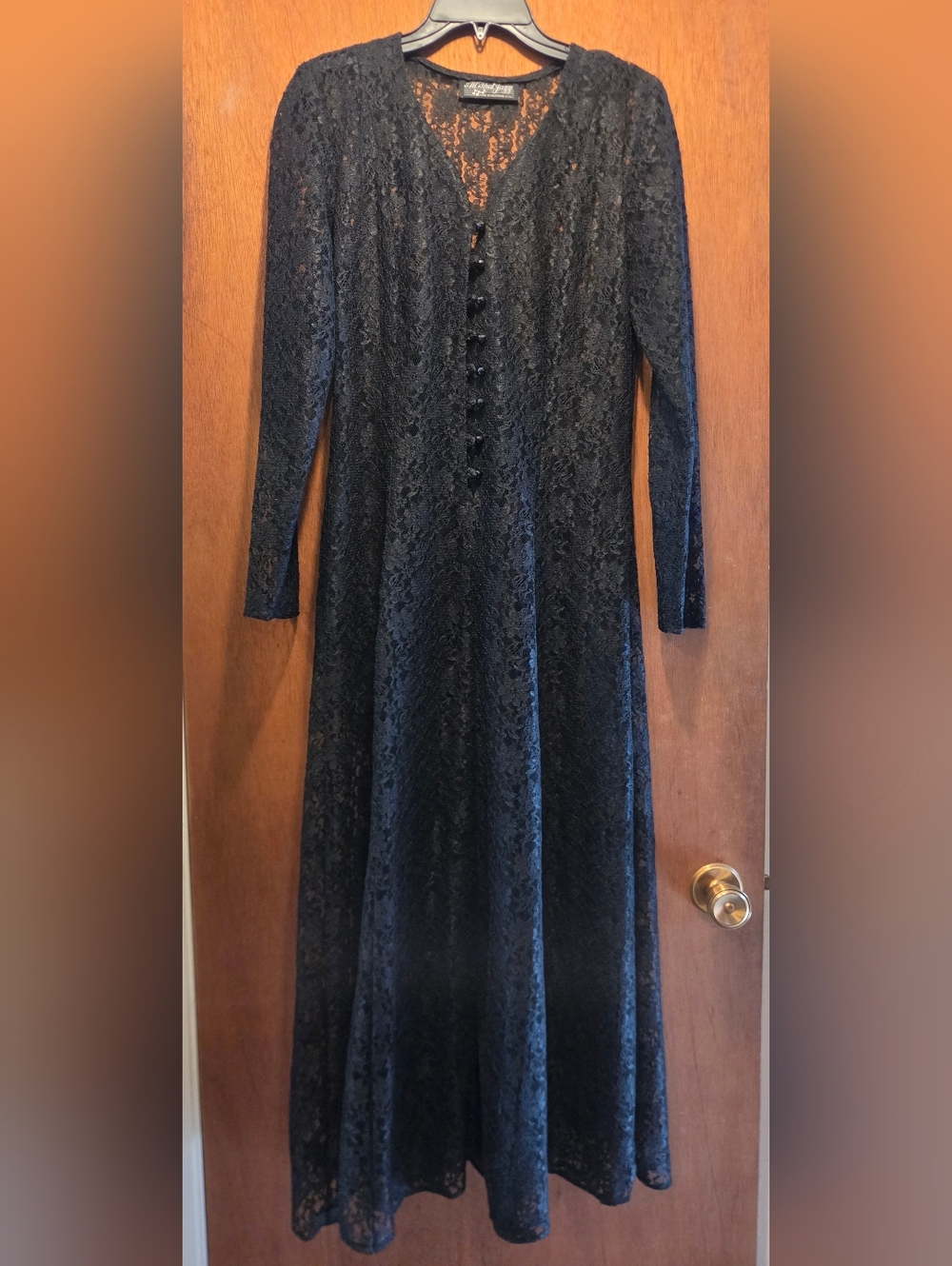 All That Jazz Vintage Sheer Black Lace Long Sleeve Maxi Dress SzM - Picture 12 of 12